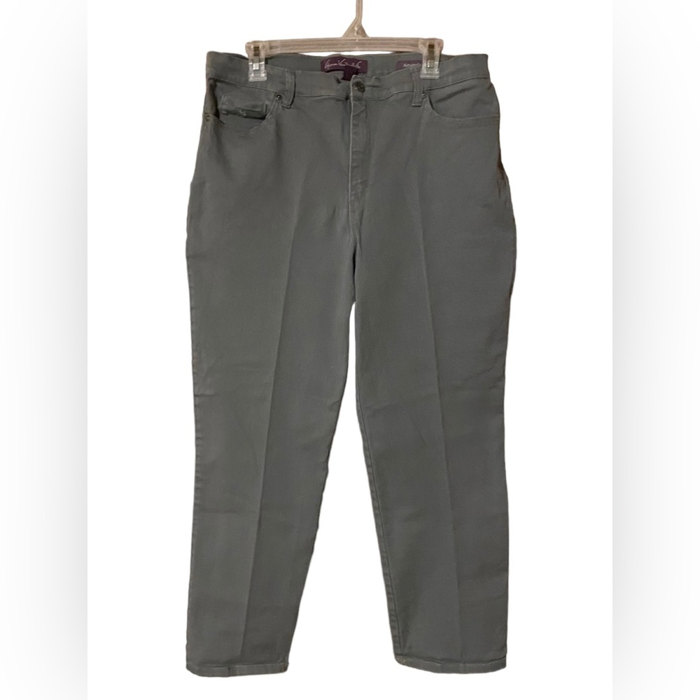 Gloria Vanderbilt Amanda Jeans Women’s 16 Short Stretch Tapered Green/Gray Denim
